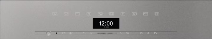 Front control panel of Miele H 7440 BMX ArtLine oven microwave combo in graphite grey showing digital display and touch