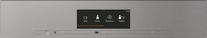 Miele Built-In Coffee Machine CVA 7845 graphite grey control panel with touchscreen display and icons.