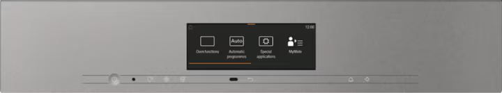 Miele H 7840 BM VitroLine oven microwave combo control panel with digital display and touch buttons in graphite grey.