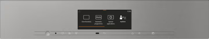 Miele H 7840 BMX ArtLine oven microwave combo control panel with digital display and touch buttons in graphite grey.