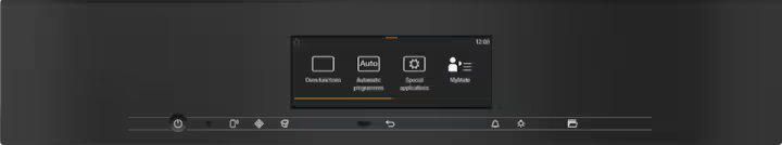 Close-up of the Miele H 7840 BMX ArtLine oven microwave combo control panel with digital display in obsidian black.