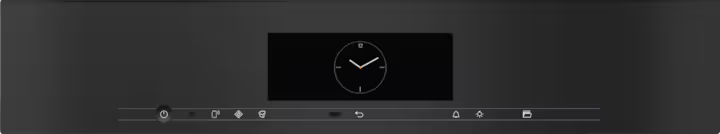 Miele H 7840 BMX ArtLine oven microwave combo control panel with digital clock display in obsidian black matt finish.