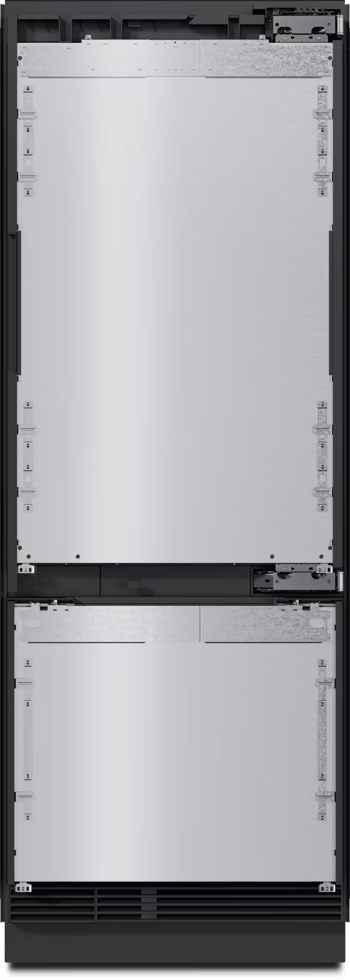 Miele KFMC 3834 R MasterFreshPro fridge freezer with closed stainless steel doors and black frame