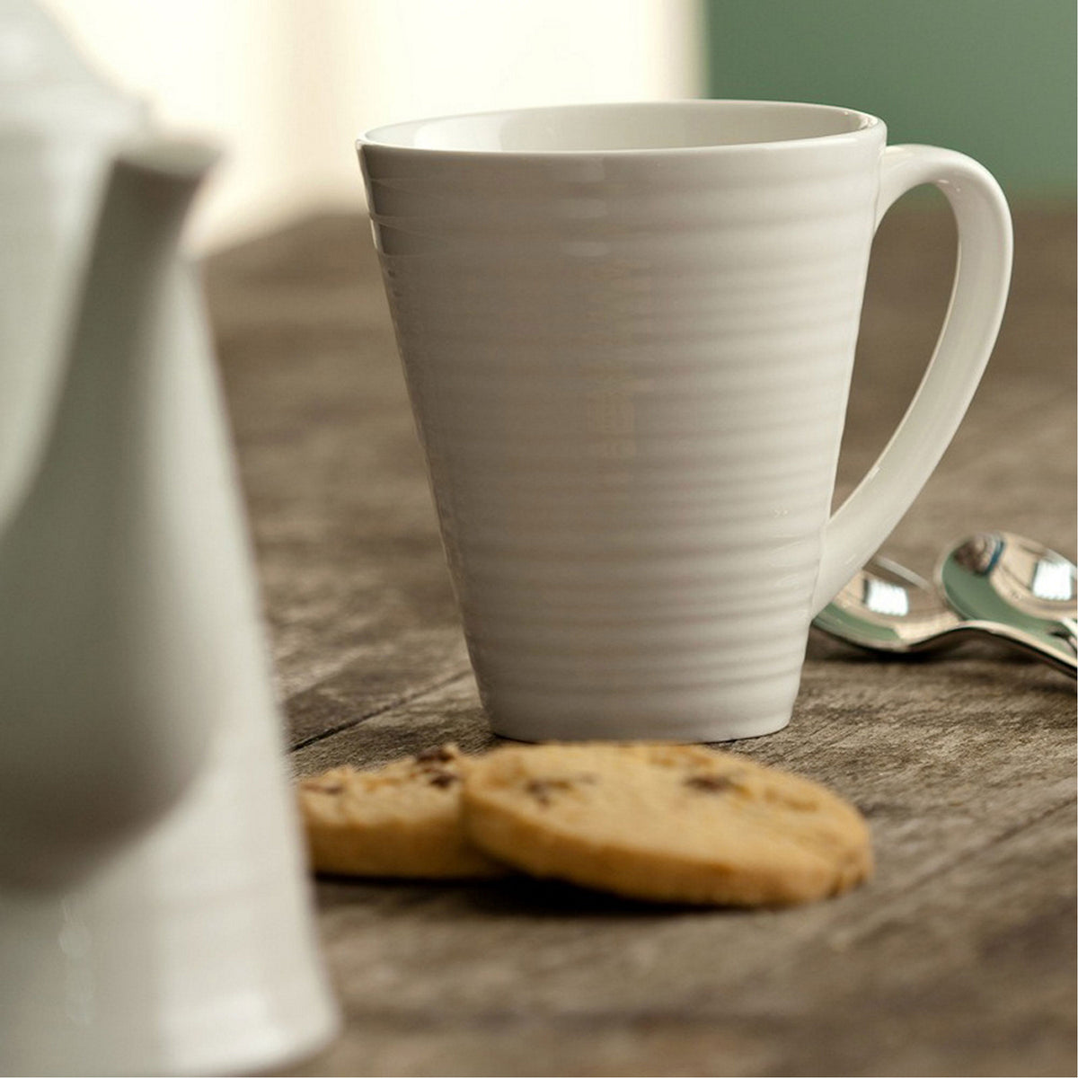 BELLEEK Ripple 4-Piece Mug Set with textured design, elegant ceramic cups – available at Keans Claremorris.