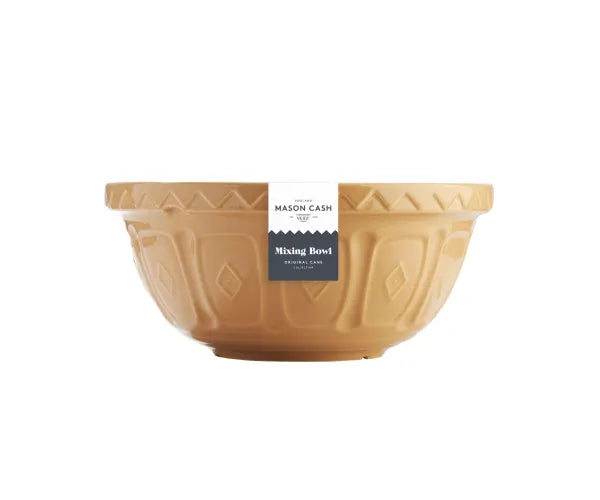 Cane S18 Mixing Bowl 26cm in tan with embossed geometric patterns and a label on the rim.