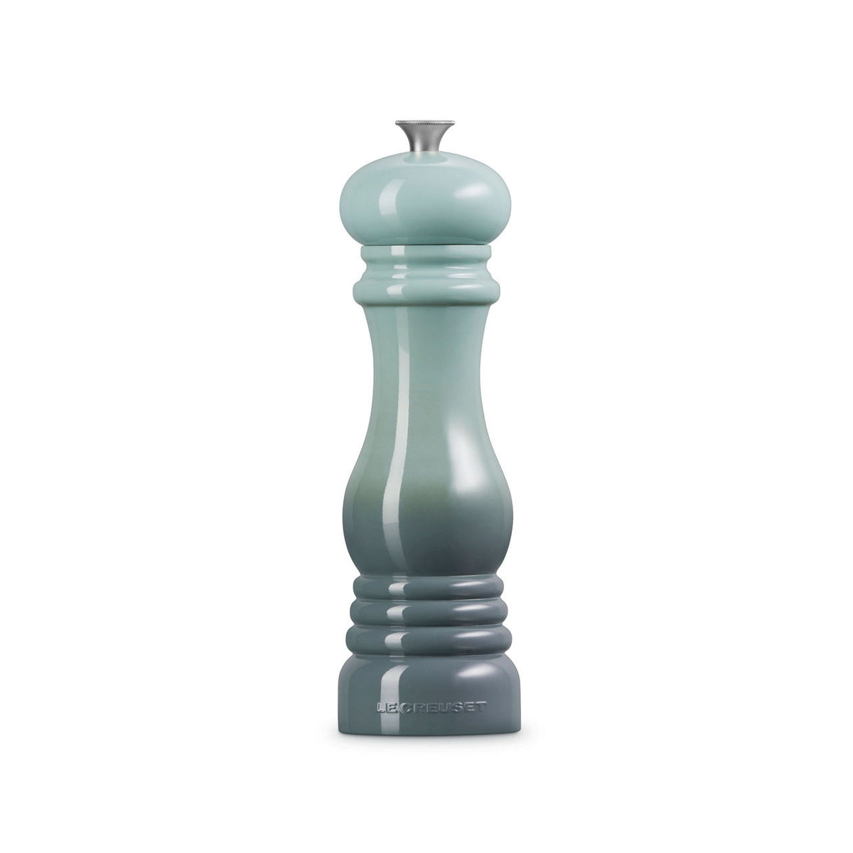 Le Creuset Classic Pepper Mill 21cm in sea salt blue with gradient finish and silver top knob