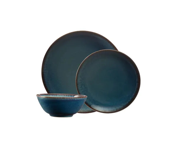 Reactive Blue 12 Piece Dinner Set by Mason Cash, durable stoneware, microwave & dishwasher safe, stylish reactive glaze