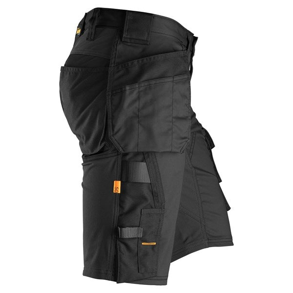 Black Snickers Stretch Shorts shown from the side with multiple utility pockets and reinforced stitching.