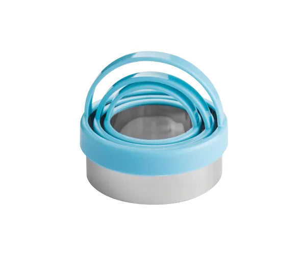 Set of 3 Mason Cash safety round baking cutters with plastic handles, ideal for kids, available at Keans Claremorris.