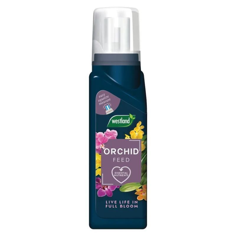 Westland Orchid Feed Concentrate 200ml bottle with dosing cap and orchid flower illustrations on label