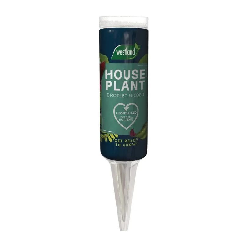 Westland Houseplant Droplet Feeder 40ml with dark label and clear plastic spike for soil insertion