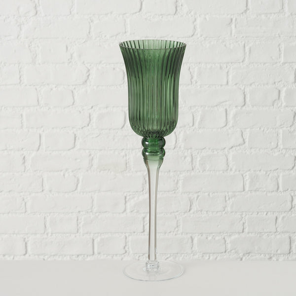 Tall Glass Candle Holder 40 cm, lacquered green glass, round shape, elegant décor accent – Keans Claremorris