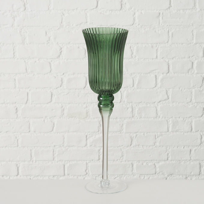 Tall Glass Candle Holder 40 cm, lacquered green glass, round shape, elegant décor accent – Keans Claremorris