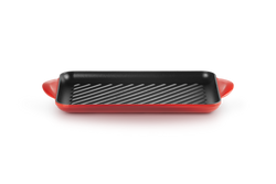 Le Creuset 32cm Cerise rectangular cast iron grill plate with enamel finish, perfect for indoor grilling – Keans Claremorris.
