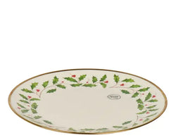 Porcelain Holly Christmas Dinner Plate – Green with Gold Trim (27cm)