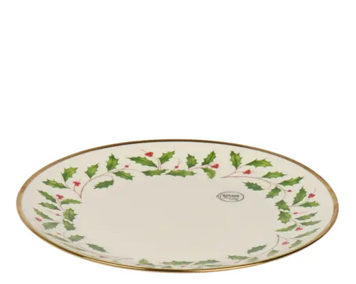 Porcelain Holly Christmas Dinner Plate – Green with Gold Trim (27cm) - Image 2