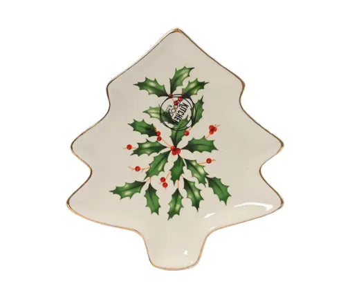 Dolomite Holly Christmas Tree Plate – Green with Gold Trim (15cm) - Image 2