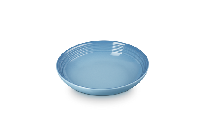 Le Creuset 22cm Chambray Pasta Bowl, durable stoneware, vibrant blue, available at Keans Claremorris