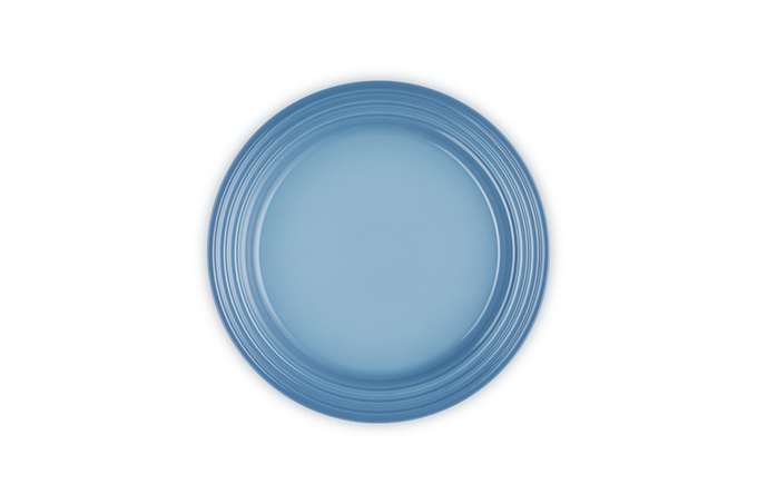 Le Creuset 22cm Chambray Side Plate, durable stoneware, vibrant blue finish, available at Keans Claremorris.