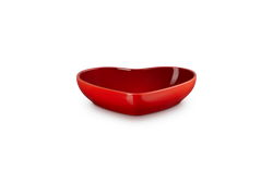 Le Creuset Heart Bowl 20cm in Cerise red, durable stoneware, perfect for serving, available at Keans Claremorris.