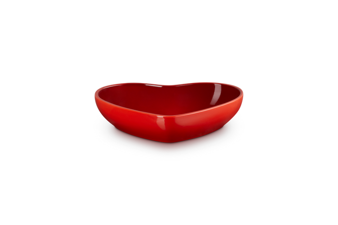 Le Creuset Heart Bowl 20cm in Cerise red, durable stoneware, perfect for serving, available at Keans Claremorris.