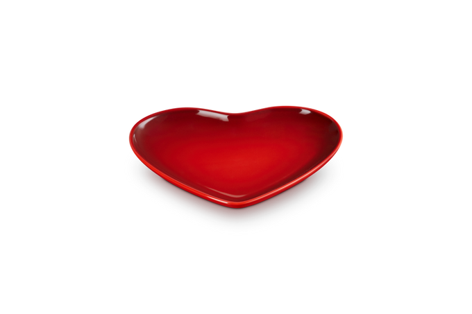 Le Creuset Heart Plate 22cm in Cerise red, durable stoneware dinnerware - available at Keans Claremorris