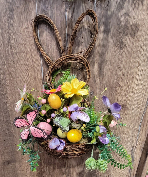 Butterfly & Egg Rabbit Basket 18" decorative Easter basket by Keans Claremorris, ideal for spring and holiday decor