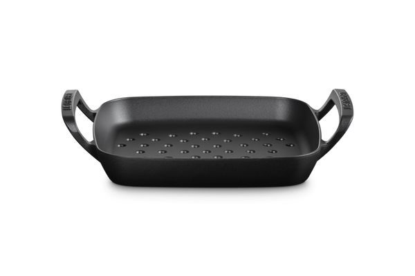 Le Creuset cast iron BBQ square grilling basket with enamel finish, perfect for outdoor cooking – available at Keans