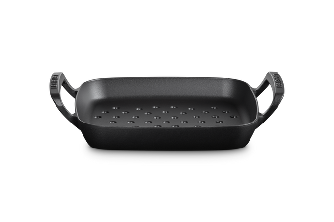 Le Creuset cast iron BBQ square grilling basket with enamel finish, perfect for outdoor cooking – available at Keans