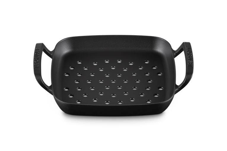 Le Creuset Cast Iron BBQ Outdoor Square Grilling Basket for even cooking, available at Keans Claremorris.
