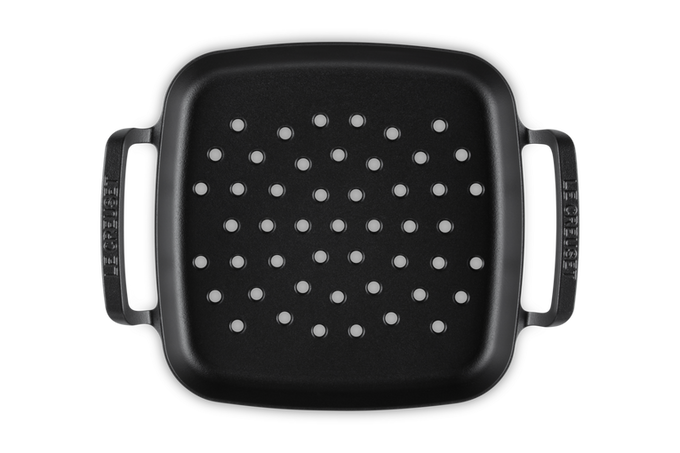 Le Creuset Cast Iron BBQ Outdoor Square Grilling Basket for even cooking - available at Keans Claremorris