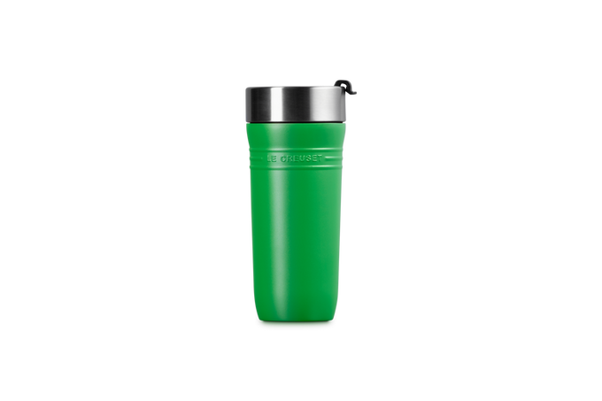 Le Creuset On The Go 350ml Travel Mug in vibrant color, durable and leak-proof, available at Keans Claremorris.