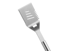 Le Creuset BBQ Stainless Steel Slotted Turner for grilling, durable and heat-resistant – available at Keans Claremorris.