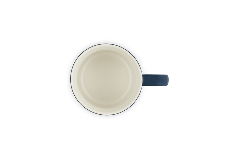 Le Creuset Cappuccino Mug Nuit 200ml shown from above, with dark blue exterior and cream interior.