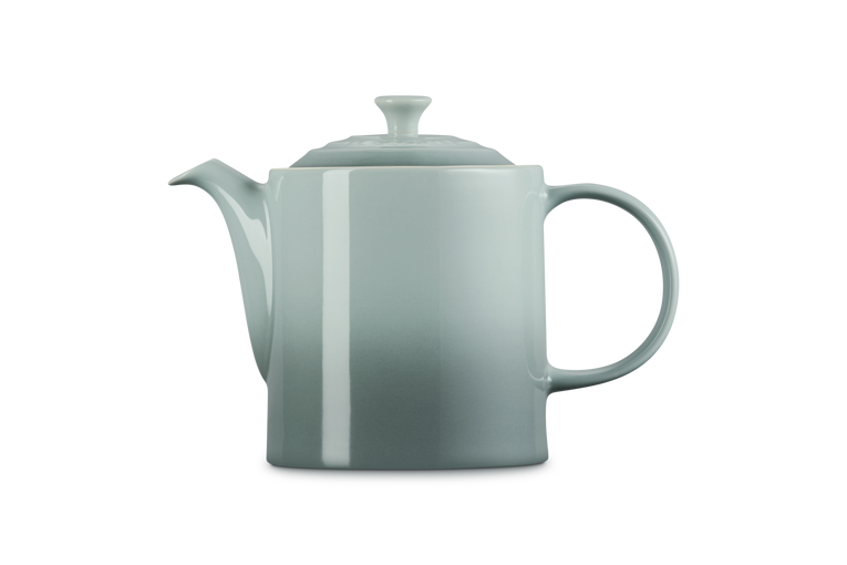 Le Creuset 1.3L Grand Teapot in Sea Salt, shown from the side with lid on, smooth matte finish.
