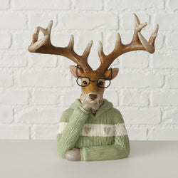 Light Green Deer Figurine with Glasses by Denys Design, decorative collectible sold singly at Keans Claremorris