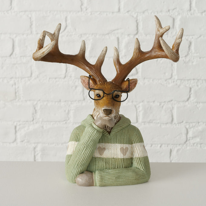 Light Green Deer Figurine with Glasses by Denys Design, decorative collectible sold singly at Keans Claremorris