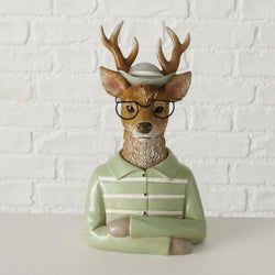 Light Green Deer Figurine with Glasses by Denys Design, decorative collectible sold singly at Keans Claremorris