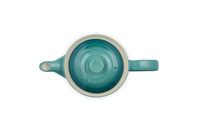 Top view of Le Creuset 1.3L Grand Teapot in Blue Riviera showing lid and handle details.