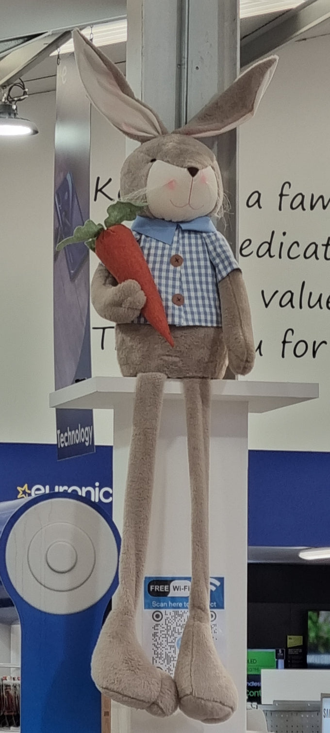 Giant Easter Bunny Décor – Blue/Multicolor 180cm Sitting with Dangling Legs - Image 3