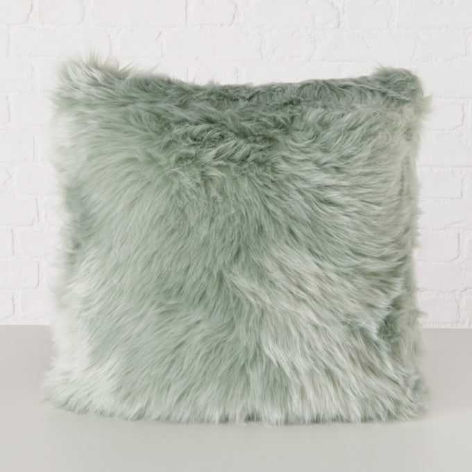 Light Green Fluffy Cushion 45x45 cm with soft acrylic fur-look cover, perfect for cozy living spaces – Keans Claremorris