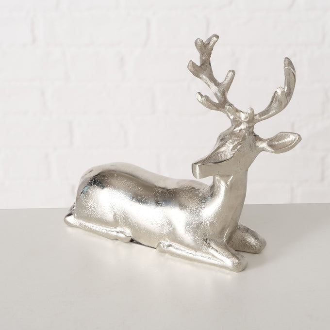 Silver Aluminium Deer 16cm, decorative figurine, sold singly, 2 assorted designs – Keans Claremorris