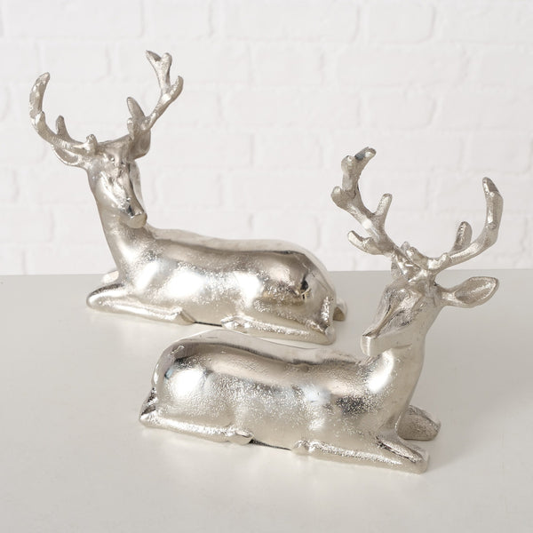 Silver aluminium deer ornament 16 cm tall, shiny silver finish, left or right design, Keans Claremorris.
