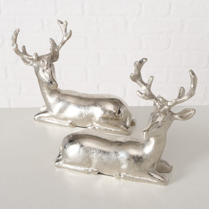 Silver aluminium deer ornament 16 cm tall, shiny silver finish, left or right design, Keans Claremorris.