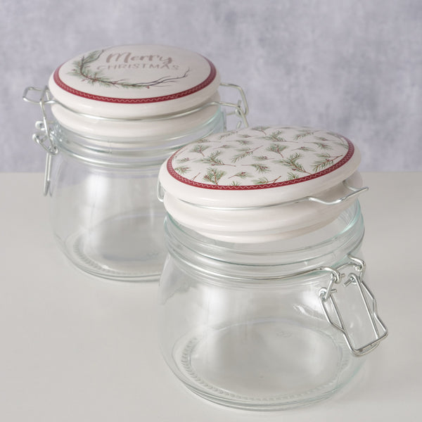 Christmas Storage Jar 450ml with festive Charlene design, glass, 11.5cm tall – Keans Claremorris