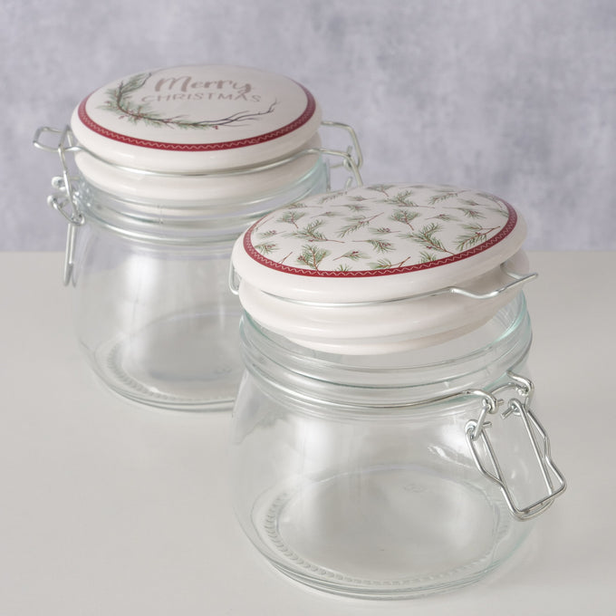Christmas Storage Jar 450ml with festive Charlene design, glass, 11.5cm tall – Keans Claremorris