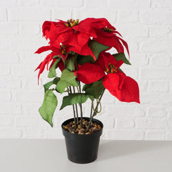 Artificial bright red poinsettia in decorative pot, 40 cm tall, indoor Christmas décor – Keans Claremorris