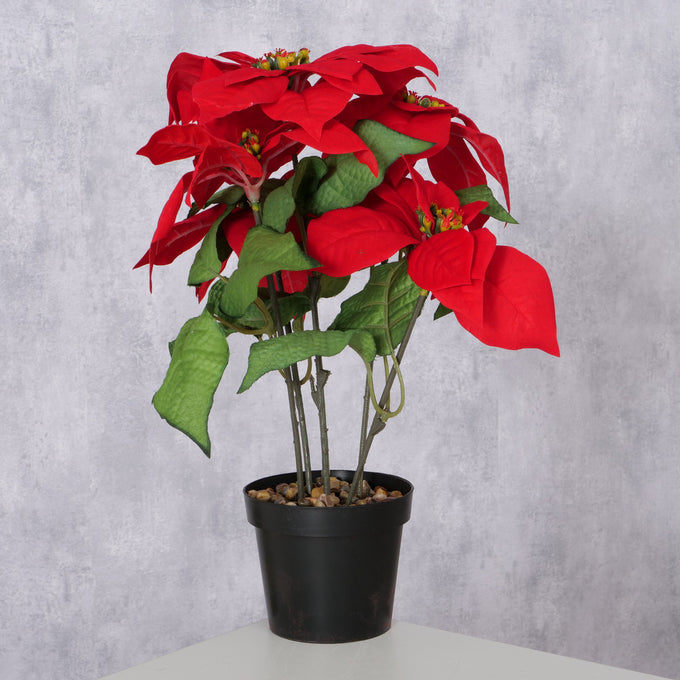 Artificial Poinsettia in Bright Red Pot, 40 cm tall – festive holiday decor by Keans Claremorris