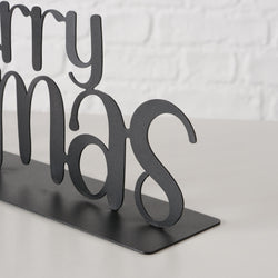 Merry Christmas mantel décor, 10.5x6 cm black iron ornament, festive holiday decoration by Keans Claremorris