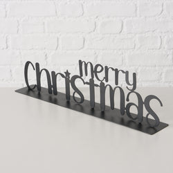 Black iron "Christmas" lettering mantel décor, 10.5x6 cm, modern festive style by Keans Claremorris.